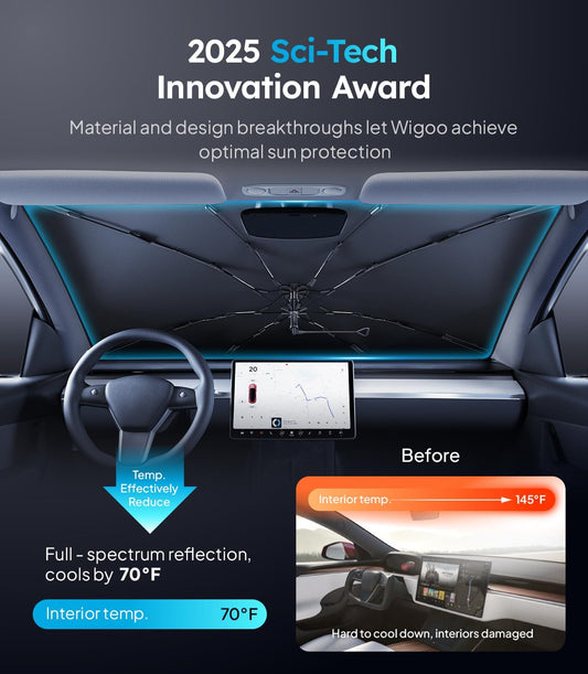 Windshield sun shade features the latest 5-layer nano-ice crystal UV protection