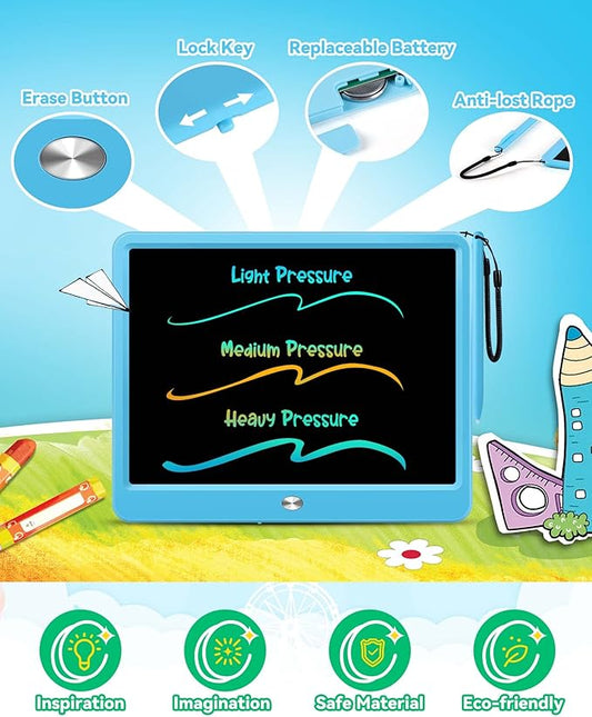 12 Inch LCD Writing Tablet with Anti-Lost Stylus, Erasable Doodle Board Colorful Toddler Drawing Pad